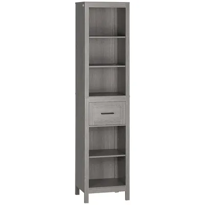 Narrow Bathroom Storage Cabinet With Drawer, 5 Open Shelves