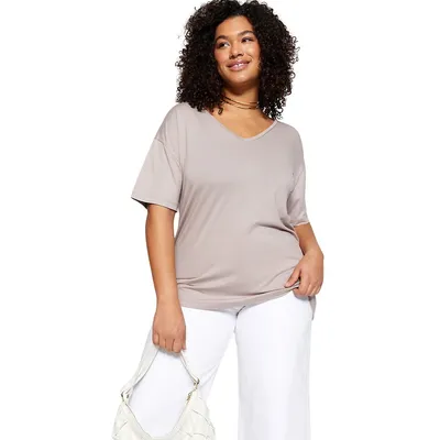 Woman Große Größen Regular Fit Basic V Neck Woven Plus T-shirt