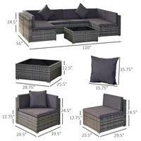 7 Pcs Rattan Sofa Set With Cushion