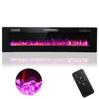 68" Ultra-thin Electric Fireplace Recessed Wall Mounted W/crystal Log Decoration