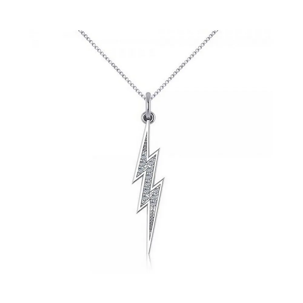 Diamond Accented Lightning Bolt Pendant Necklace In 14k White Gold (0.06ct)