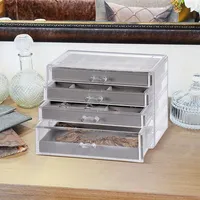 4 Tiers Acrylic Drawer Cosmetic Organizer with 4 Pieces Velvet Jewelry Display Case