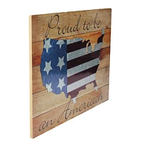 Stars And Stripes “proud To Be An American" Wooden Usa Map Decorative Wall Art 15.75" X 12"