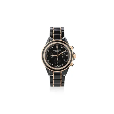 Chronograph Watch With 0.50 Carat Tw Of Diamonds Black Ceramic & Rose Tone Stainless Steel