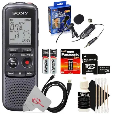 Icd-px240 Mono 4gb Digital Voice Recorder + 2 Aaa Batteries + 3pc Cleaning Kit + Professional Lavalier Condenser Microphone