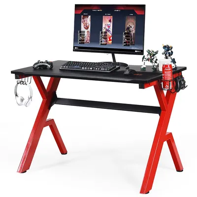 Gaming Desk Computer Desk W/controller Headphone Storage Mouse Pad & Cup Holder