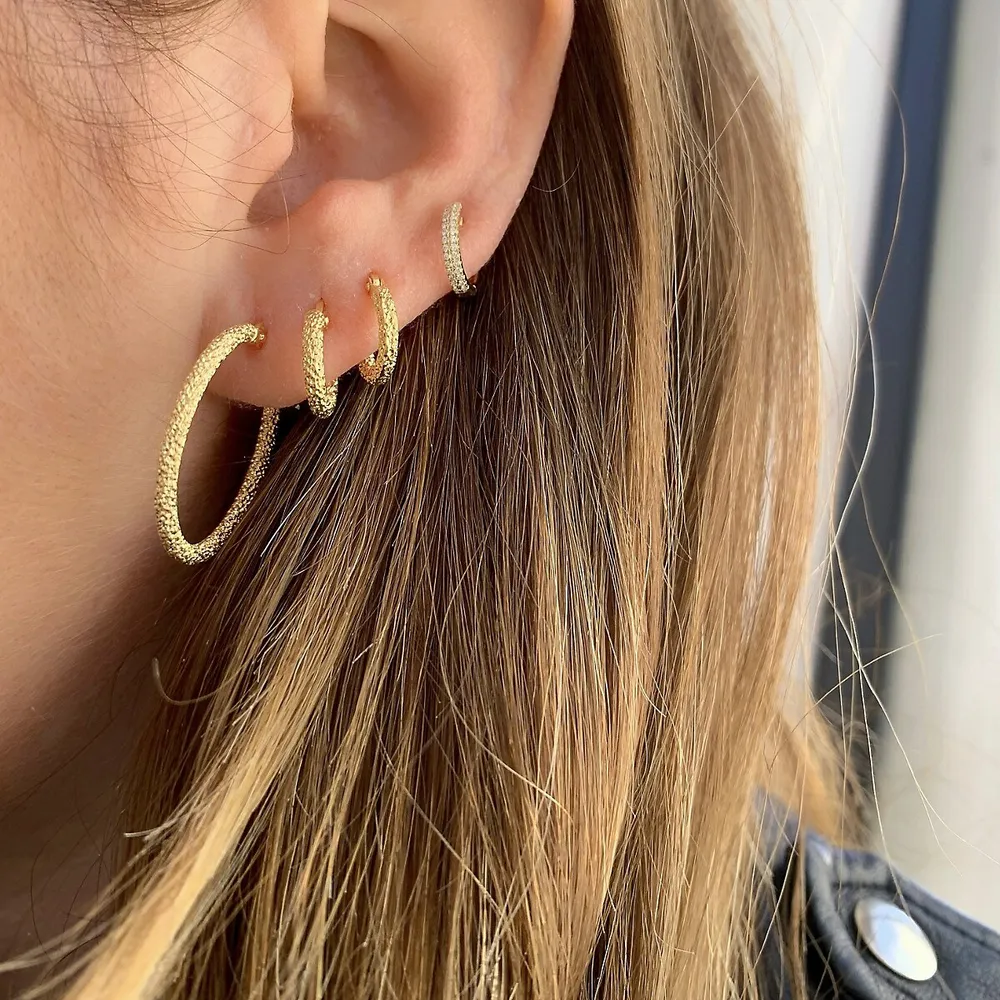 14k Gold Glitter Hoop Earrings