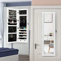 Door Mounted Mirrored Jewelry Cabinet Armoire Organizer Lockable W/ 2 Drawers