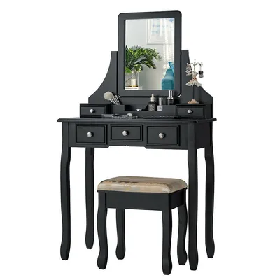 Vanity Set W/5 Drawers &removable Box Makeup Dressing Table And Stool Set