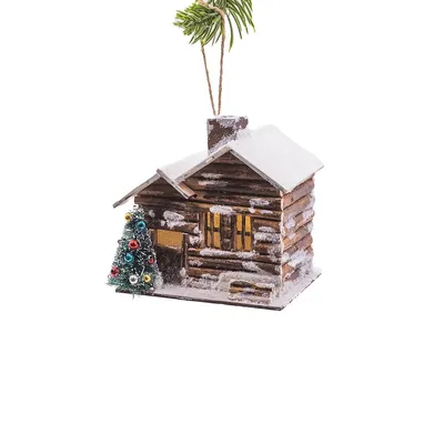 Hanging Cabin Lighted Ornament (pack Of 2)
