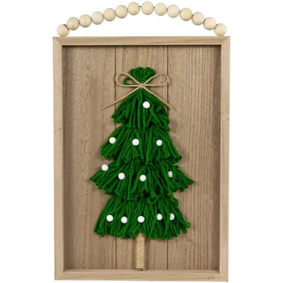 14" Knitted Christmas Tree Wooden Framed Wall Sign