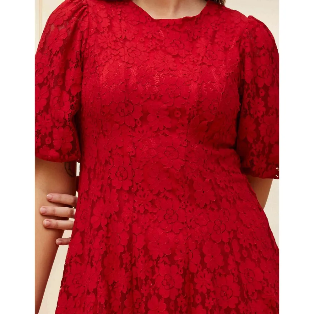 Calista Dress Cotton Fit & Flare Red Lace