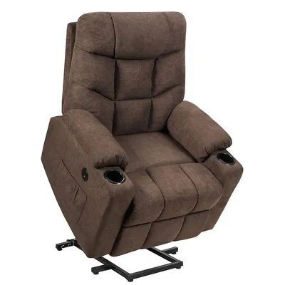 Fabric Reclining Sofa W/ 8 Point Massage & Lumbar Heat, 2 Side Pockets Cup Holders Usb Charge Port