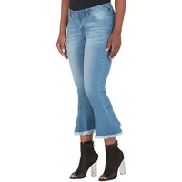 Women's Curvy Fit 5-pocket Frayed Ruffle Flare Cropped Ankle Jeans
