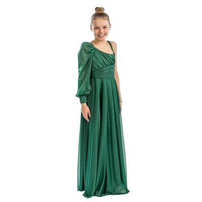 Elegant Emma Girls Formal Dress - Sparkly Organza Long Sleeve