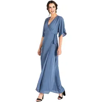 Modern Women's Blue Woven Chiffon Kimono Wrap Maxi Dress