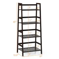 4-tier Bamboo Ladder Shelf Plant Display Stand Rack Bookshelf Dark Brown
