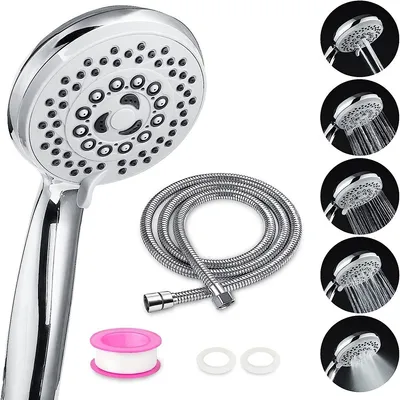Shower Head High Pressure 5 Settings Spray Handheld Shower Heads with Hose 5 FT