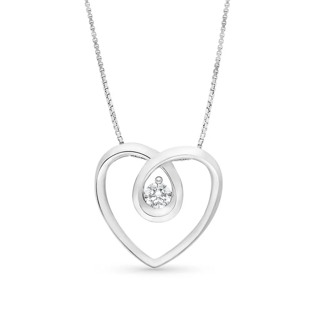 14k White Gold 0.15 Ctw Canadian Diamond Heart Pendant With Chain