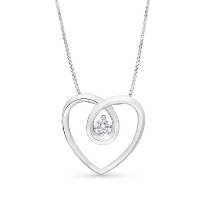 14k White Gold 0.15 Ctw Canadian Diamond Heart Pendant With Chain