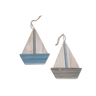Wooden Sailboat Ornament Asstd - Set Of 2