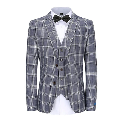Men's Slim-fit 3pc Check Plaid Suit