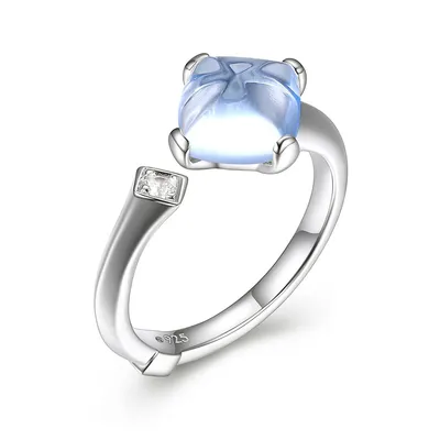 Rhodium-plated Sterling Silver Synthetic Blue Quatz & Cubic Zirconia Ring