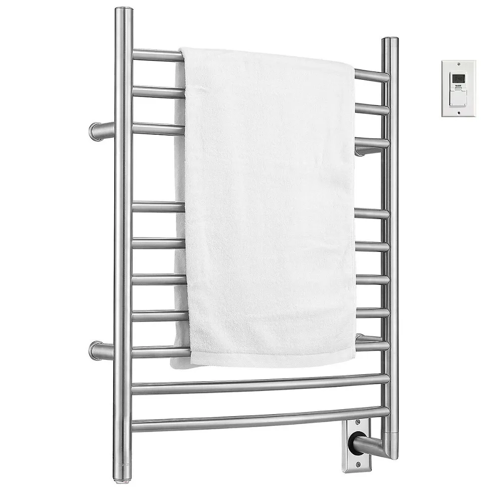 10 Bar Wall Mounted Towel Warmer Electric Drying Rack Stainless Steel w/  Timer