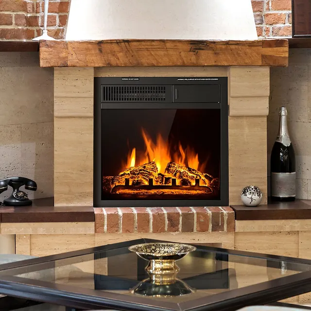 Costway 18'' Electric Fireplace Insert Freestanding u0026 Recessed Heater Log  Flame Remote | Willowbrook Shopping Centre