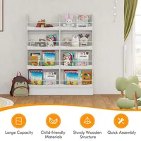 4-tier Kids Bookshelf Toy Storage Bookcase Rack Wall W/ Anti-toppling Kits White