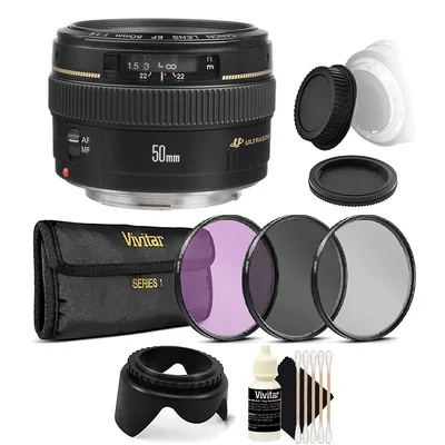 Ef 50mm F/1.4 Usm Lens + 58mm Filter Kit + Tulip Lens Hood + Rear & Front Cap