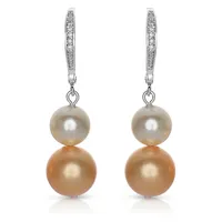 Sterling Silver White Gold Plating With Pearl And Cubic Zirconia Drop Earrings