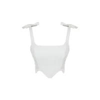 Woman Glam Fitted Basic Square Collar Woven Bustier