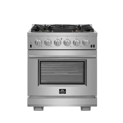 Capriasca Full Gas 30" Inch. Freestanding Range With 5 Sealed Burners Cooktop - 4.32 Cu.ft. Gas Convection Oven Capacity, Stainless Steel Heavy Duty Cast Iron Grates. - FFSGS6260-30