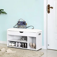Modern White Shoe Bench With Padded Seat And Storage