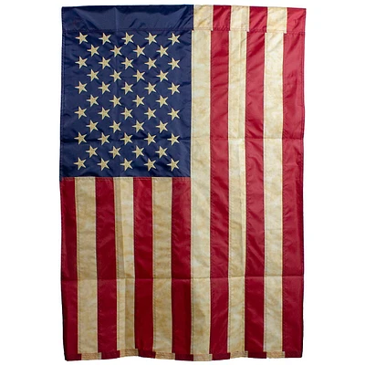 Red And Blue Embroidered Tea-stained American House Flag 40" X 28"