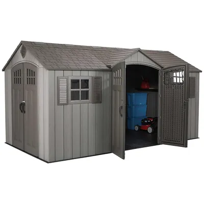 Outdoor Storage Shed, 15' X 8' With Dual Side Entry, Dark Grey Roughcut
