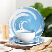 12-piece Porcelain Dinnerware Set, Service For 4, Round, Blue, Spiral Glaze