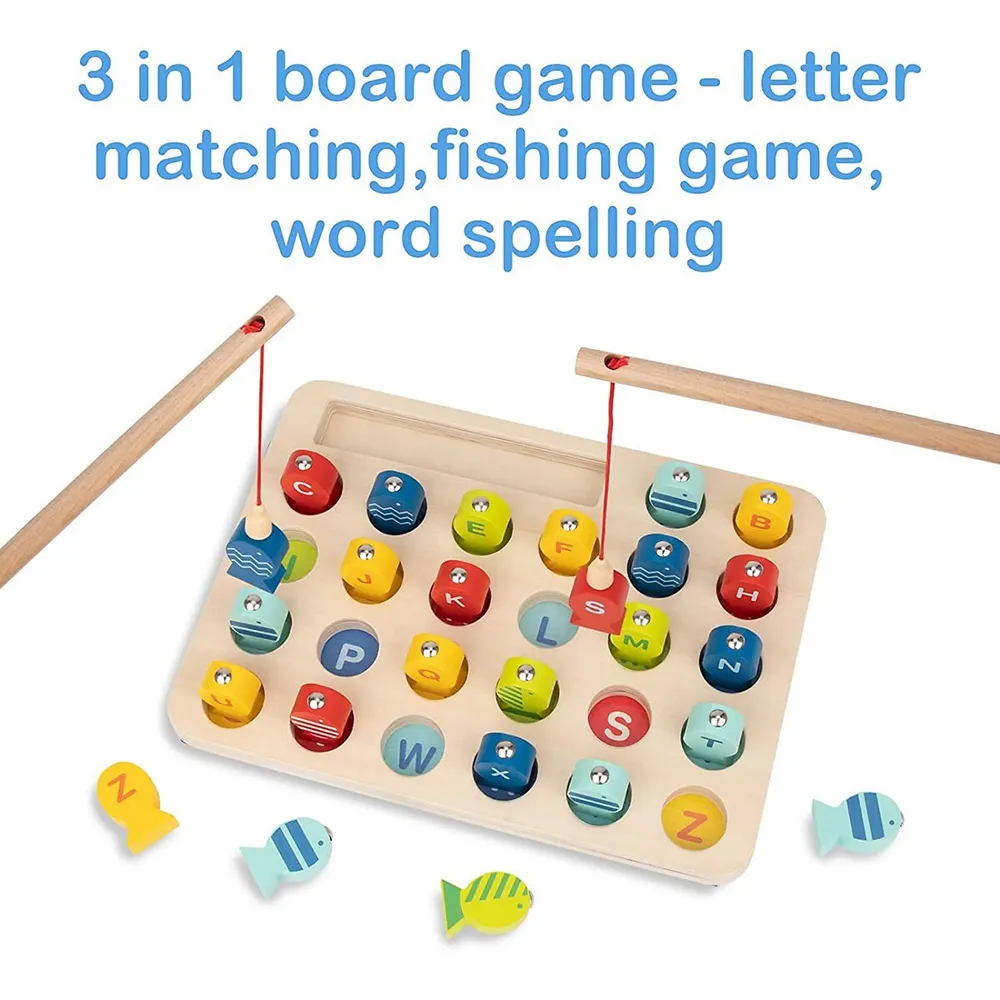 TOOKYLAND Wooden Magnetic Fishing Game - 29pcs - Alphabet And Spelling  Educational Sorting Toy For Kids 3 Years Old +