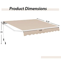 Outdoor Patio Retractable Awning Polyester Sunshade Cover W/ Manual Crank Handle Deck