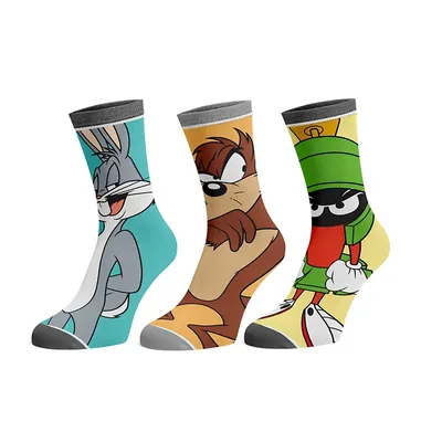 Looney Tunes Bugs Taz Marvin 3 Pack Animigos Crew Socks