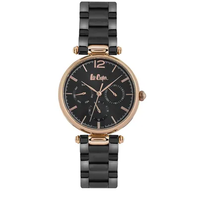 Ladies Lc06619.450 Multi-function Rose Gold Watch With A Black Metal Band And A Black Dial