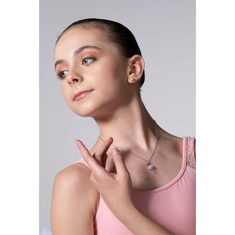 Childrens Teens Sterling Silver 925 Ballerina Ballet Dancer Passe Pendant Necklace 16" Italy