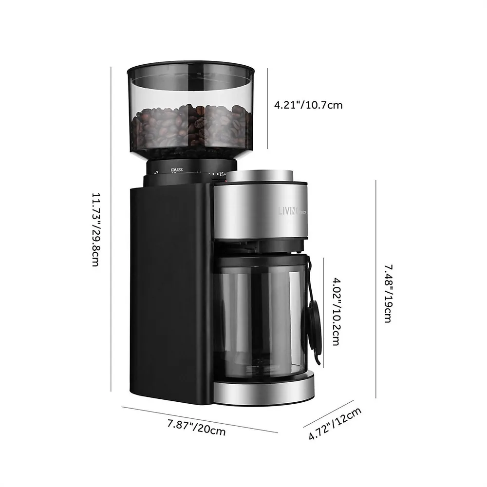 Coffee Grinder Adjustable Automatic Conical Burr Mill With 25 Precise Grind Setting For 2-12 Cup, Black