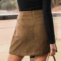 Women's Corduroy Button-front Mini Wrap Skirt
