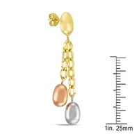 10kt Bonded On Sterling Silver Tri-color Bean Drop Stud Earring