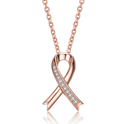 18k Rose Gold Plated With Clear Cubic Zirconia Ribbon Pendant Necklace