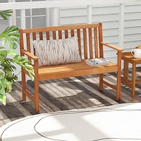 2-person Outdoor Garden Wood Bench With Backrest Armrests For Yard Porch