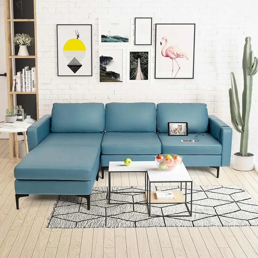 Modular L-shaped Sectional Sofa W/ Reversible Chaise & 2 Usb Ports