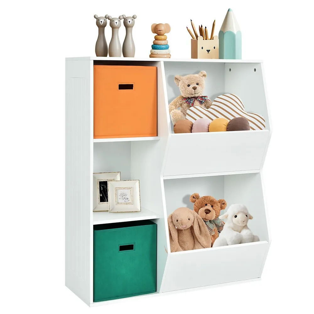 Costway 3-tier Kid Storage Shelf Cubes W/3 Baskets Corner Cabinet